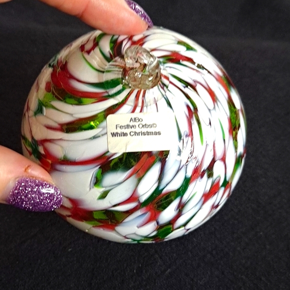 Hand Blown Red, White, & Green Glass Friendship Ball Ornament - Picture 1 of 4